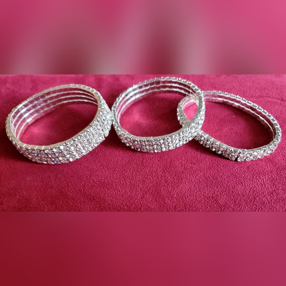 Rhinestone Elastic Tennis Bracelet 3PC